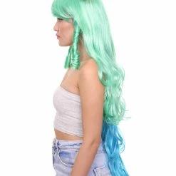 HPO Women's Womens Gaming Wig | Green And Blue Anime Cosplay Wigs | Premium Breathable Capless Cap