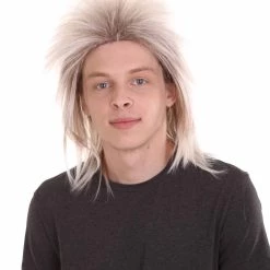 HPO Men's 80's Rock Mullet Mens Wig | Grey Cosplay Halloween Wig | Premium Breathable Capless Cap