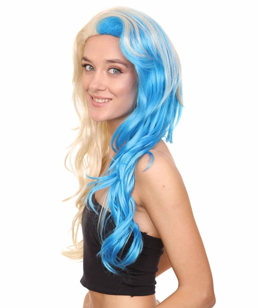 HPO Half Blonde And Half Blue Wig | Fancy Party Event Ready Halloween Wig | Premium Breathable Capless Cap 3 HPO Half Blonde And Half Blue Wig | Fancy Party Event Ready Halloween Wig | Premium Breathable Capless Cap