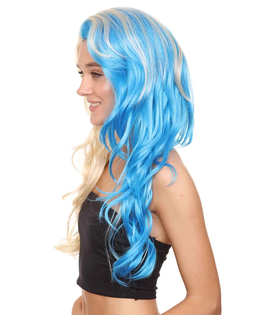 HPO Half Blonde And Half Blue Wig | Fancy Party Event Ready Halloween Wig | Premium Breathable Capless Cap 4 HPO Half Blonde And Half Blue Wig | Fancy Party Event Ready Halloween Wig | Premium Breathable Capless Cap