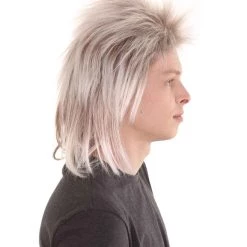 HPO Men's 80's Rock Mullet Mens Wig | Grey Cosplay Halloween Wig | Premium Breathable Capless Cap
