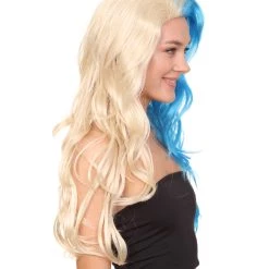 HPO Half Blonde And Half Blue Wig | Fancy Party Event Ready Halloween Wig | Premium Breathable Capless Cap 15 HPO Half Blonde And Half Blue Wig | Fancy Party Event Ready Halloween Wig | Premium Breathable Capless Cap