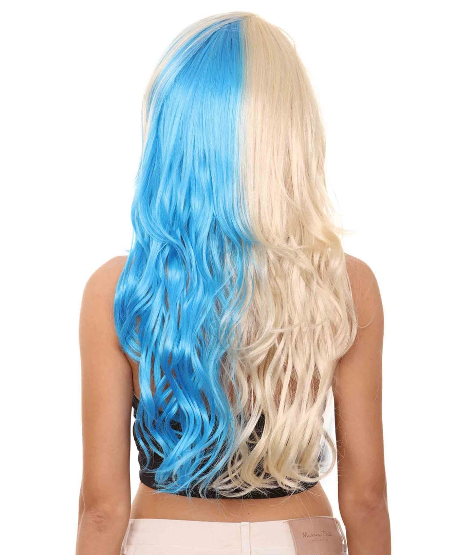 HPO Half Blonde And Half Blue Wig | Fancy Party Event Ready Halloween Wig | Premium Breathable Capless Cap 5 HPO Half Blonde And Half Blue Wig | Fancy Party Event Ready Halloween Wig | Premium Breathable Capless Cap