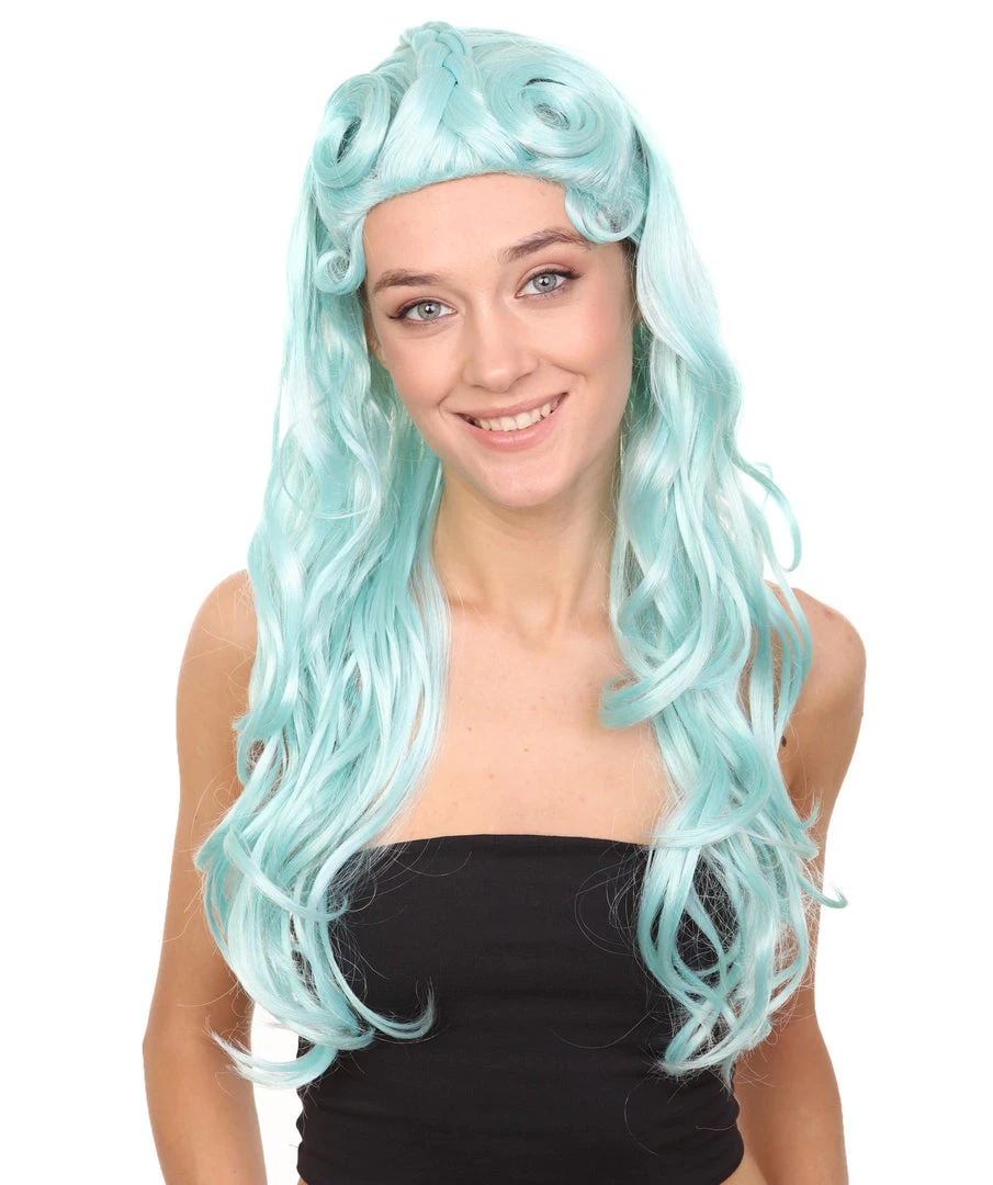 HPO Men's Womens Pale Blue Curly Glamour Siren Wig | Long Curly Cosplay Halloween Wig | Premium Breathable Capless Cap 1 HPO Men's Womens Pale Blue Curly Glamour Siren Wig | Long Curly Cosplay Halloween Wig | Premium Breathable Capless Cap