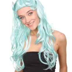 HPO Men's Womens Pale Blue Curly Glamour Siren Wig | Long Curly Cosplay Halloween Wig | Premium Breathable Capless Cap 12 HPO Men's Womens Pale Blue Curly Glamour Siren Wig | Long Curly Cosplay Halloween Wig | Premium Breathable Capless Cap