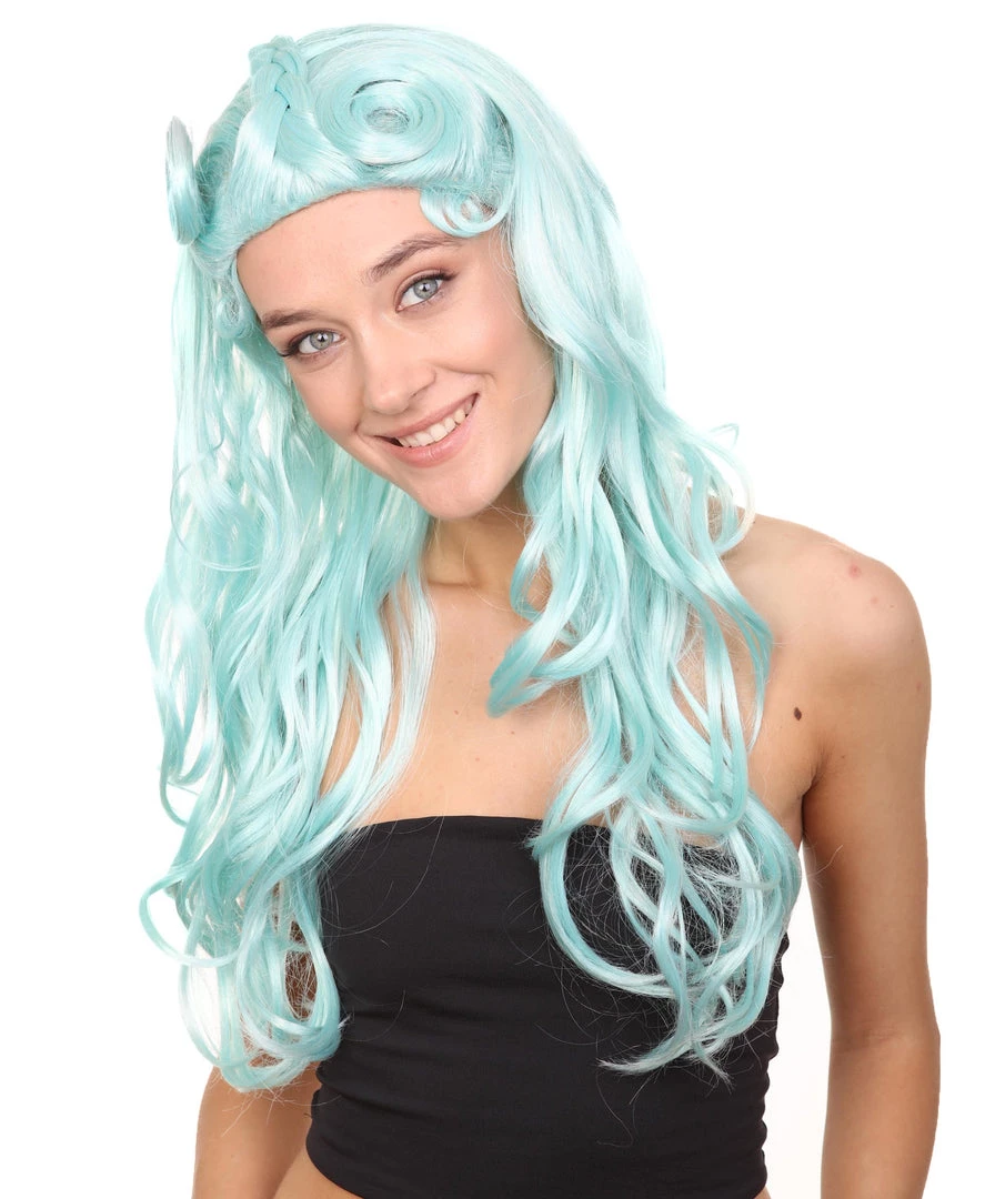 HPO Men's Womens Pale Blue Curly Glamour Siren Wig | Long Curly Cosplay Halloween Wig | Premium Breathable Capless Cap 3 HPO Men's Womens Pale Blue Curly Glamour Siren Wig | Long Curly Cosplay Halloween Wig | Premium Breathable Capless Cap