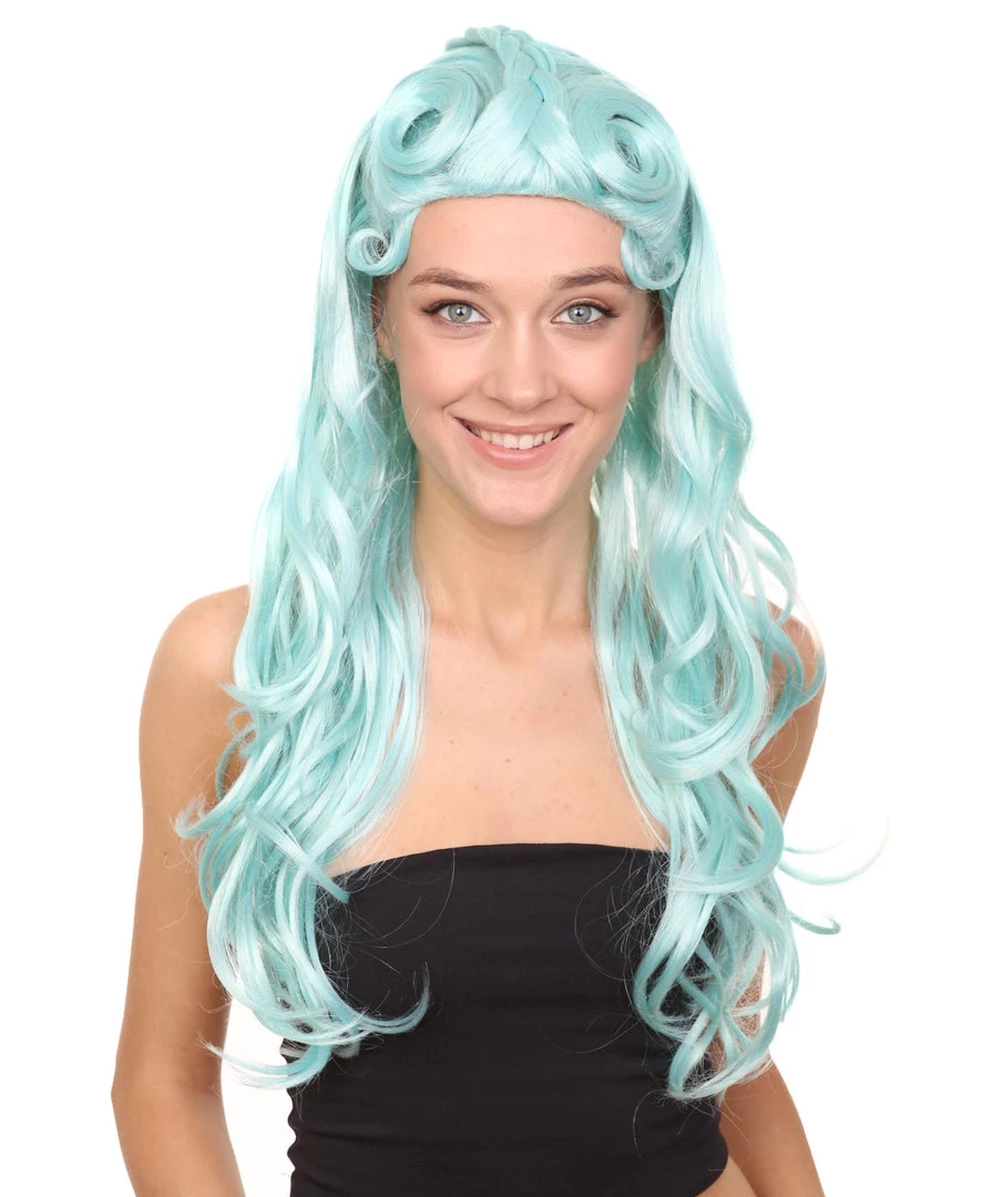 HPO Men's Womens Pale Blue Curly Glamour Siren Wig | Long Curly Cosplay Halloween Wig | Premium Breathable Capless Cap 2 HPO Men's Womens Pale Blue Curly Glamour Siren Wig | Long Curly Cosplay Halloween Wig | Premium Breathable Capless Cap
