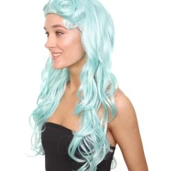 HPO Men's Womens Pale Blue Curly Glamour Siren Wig | Long Curly Cosplay Halloween Wig | Premium Breathable Capless Cap 13 HPO Men's Womens Pale Blue Curly Glamour Siren Wig | Long Curly Cosplay Halloween Wig | Premium Breathable Capless Cap