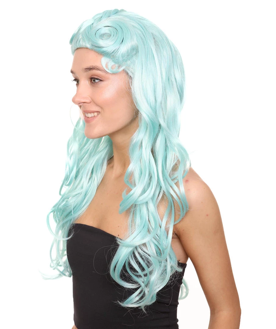 HPO Men's Womens Pale Blue Curly Glamour Siren Wig | Long Curly Cosplay Halloween Wig | Premium Breathable Capless Cap 4 HPO Men's Womens Pale Blue Curly Glamour Siren Wig | Long Curly Cosplay Halloween Wig | Premium Breathable Capless Cap