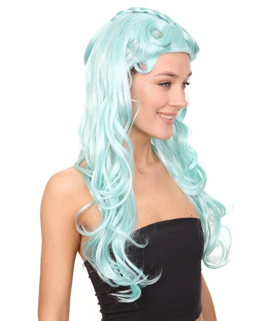 HPO Men's Womens Pale Blue Curly Glamour Siren Wig | Long Curly Cosplay Halloween Wig | Premium Breathable Capless Cap 6 HPO Men's Womens Pale Blue Curly Glamour Siren Wig | Long Curly Cosplay Halloween Wig | Premium Breathable Capless Cap