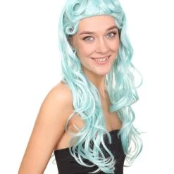 HPO Men's Womens Pale Blue Curly Glamour Siren Wig | Long Curly Cosplay Halloween Wig | Premium Breathable Capless Cap 16 HPO Men's Womens Pale Blue Curly Glamour Siren Wig | Long Curly Cosplay Halloween Wig | Premium Breathable Capless Cap