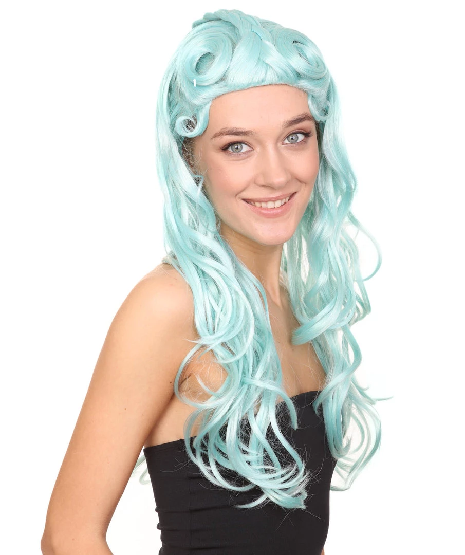 HPO Men's Womens Pale Blue Curly Glamour Siren Wig | Long Curly Cosplay Halloween Wig | Premium Breathable Capless Cap 7 HPO Men's Womens Pale Blue Curly Glamour Siren Wig | Long Curly Cosplay Halloween Wig | Premium Breathable Capless Cap
