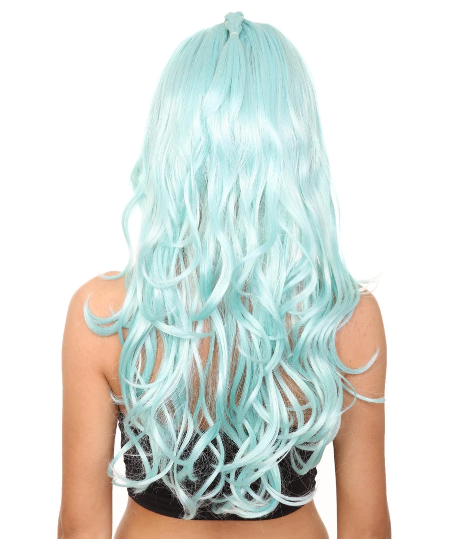 HPO Men's Womens Pale Blue Curly Glamour Siren Wig | Long Curly Cosplay Halloween Wig | Premium Breathable Capless Cap 5 HPO Men's Womens Pale Blue Curly Glamour Siren Wig | Long Curly Cosplay Halloween Wig | Premium Breathable Capless Cap