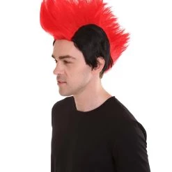 HPO Men's Red And Black Mens Mohawk Wig | Cosplay Halloween Wig | Premium Breathable Capless Cap