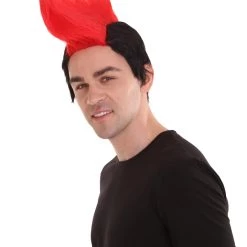 HPO Men's Red And Black Mens Mohawk Wig | Cosplay Halloween Wig | Premium Breathable Capless Cap