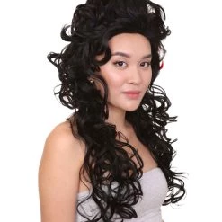 HPO Women's Ladies Wig | Black Curly Layered Womens Wig With Red Touch | Premium Breathable Capless Cap