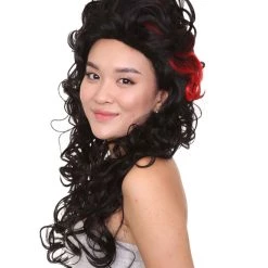 HPO Women's Ladies Wig | Black Curly Layered Womens Wig With Red Touch | Premium Breathable Capless Cap