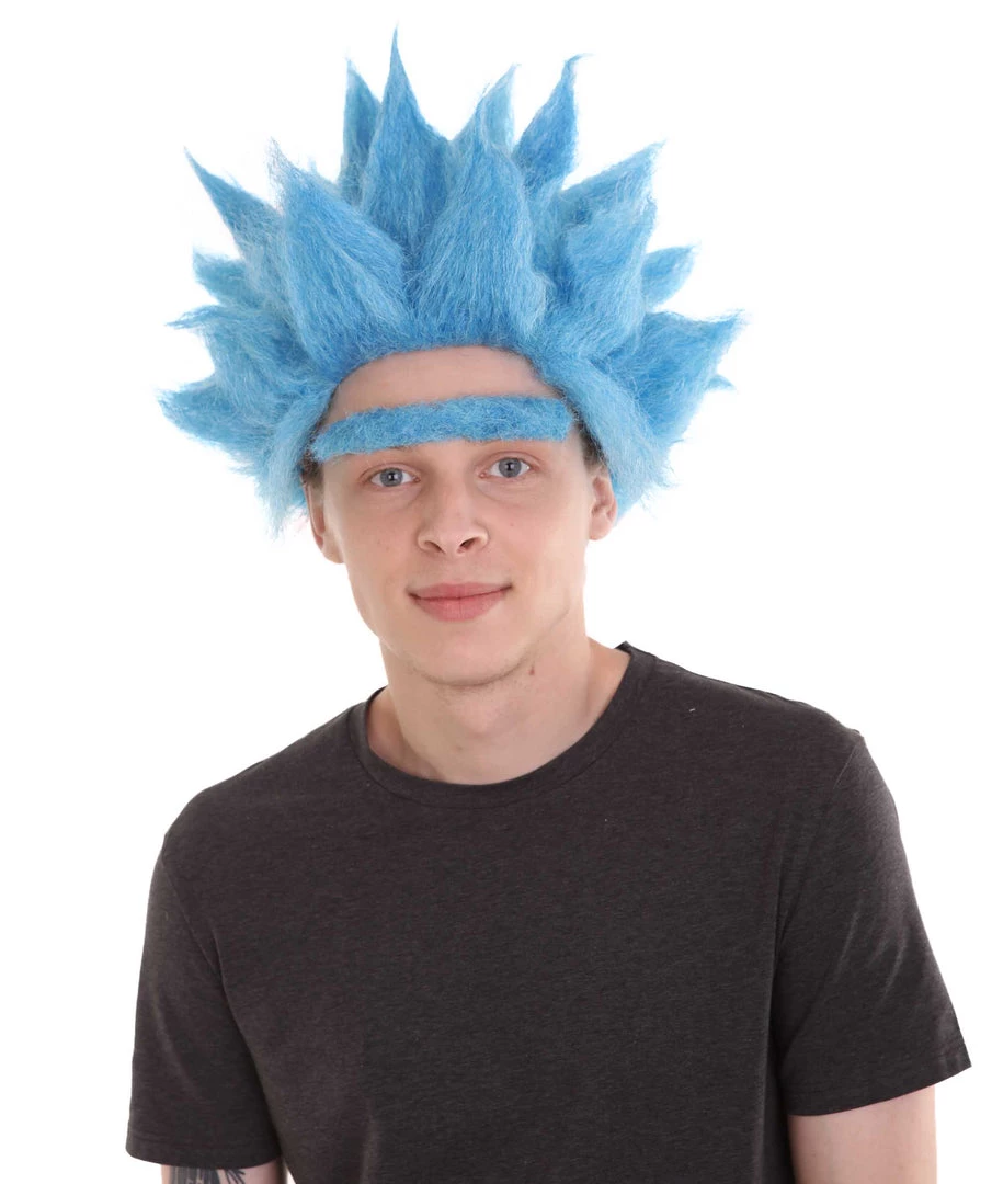 HPO Scientist TV/Movie Mens Wig And Unibrow | Sky Blue Cosplay Halloween Wig | Premium Breathable Capless Cap Men's 1 HPO Scientist TV/Movie Mens Wig And Unibrow | Sky Blue Cosplay Halloween Wig | Premium Breathable Capless Cap Men's