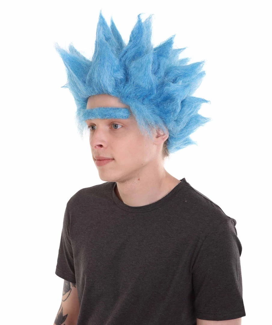 HPO Scientist TV/Movie Mens Wig And Unibrow | Sky Blue Cosplay Halloween Wig | Premium Breathable Capless Cap Men's 2 HPO Scientist TV/Movie Mens Wig And Unibrow | Sky Blue Cosplay Halloween Wig | Premium Breathable Capless Cap Men's