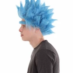 HPO Scientist TV/Movie Mens Wig And Unibrow | Sky Blue Cosplay Halloween Wig | Premium Breathable Capless Cap Men's 12 HPO Scientist TV/Movie Mens Wig And Unibrow | Sky Blue Cosplay Halloween Wig | Premium Breathable Capless Cap Men's