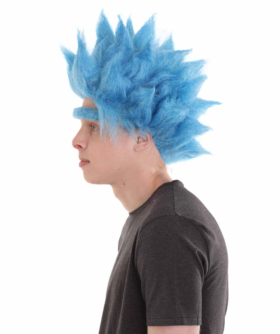 HPO Scientist TV/Movie Mens Wig And Unibrow | Sky Blue Cosplay Halloween Wig | Premium Breathable Capless Cap Men's 3 HPO Scientist TV/Movie Mens Wig And Unibrow | Sky Blue Cosplay Halloween Wig | Premium Breathable Capless Cap Men's