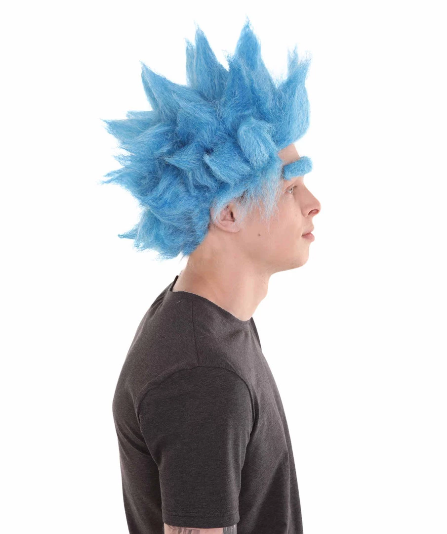 HPO Scientist TV/Movie Mens Wig And Unibrow | Sky Blue Cosplay Halloween Wig | Premium Breathable Capless Cap Men's 5 HPO Scientist TV/Movie Mens Wig And Unibrow | Sky Blue Cosplay Halloween Wig | Premium Breathable Capless Cap Men's