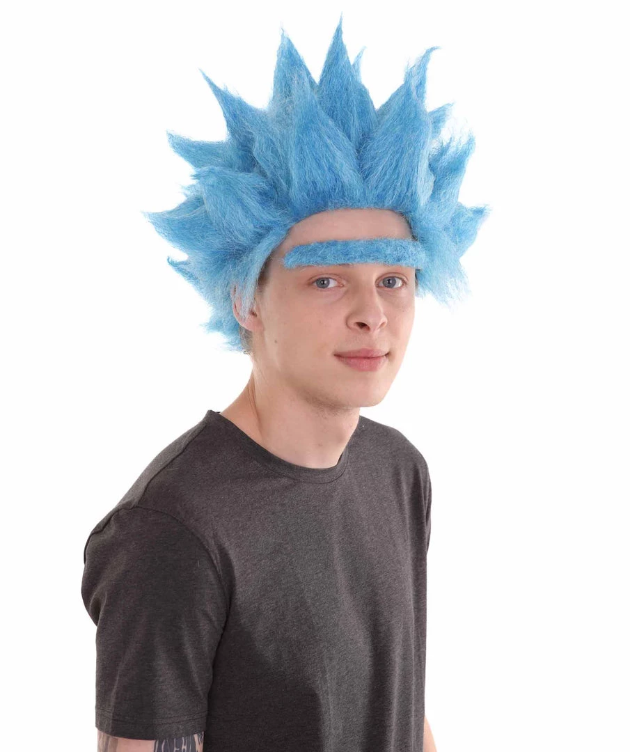 HPO Scientist TV/Movie Mens Wig And Unibrow | Sky Blue Cosplay Halloween Wig | Premium Breathable Capless Cap Men's 6 HPO Scientist TV/Movie Mens Wig And Unibrow | Sky Blue Cosplay Halloween Wig | Premium Breathable Capless Cap Men's