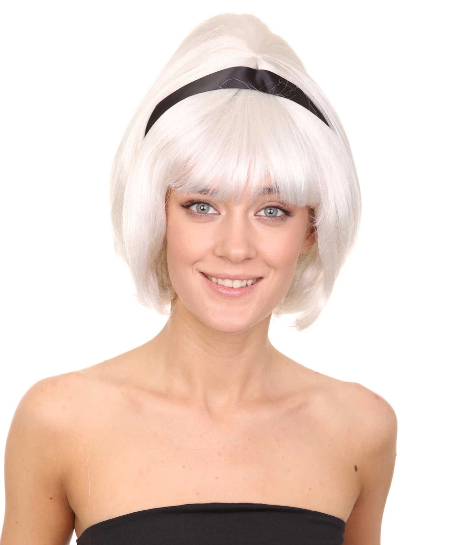HPO Women's Womens 60's Lady Wig With Headband | White Vintage Wig | Premium Breathable Capless Cap 1 HPO Women's Womens 60's Lady Wig With Headband | White Vintage Wig | Premium Breathable Capless Cap