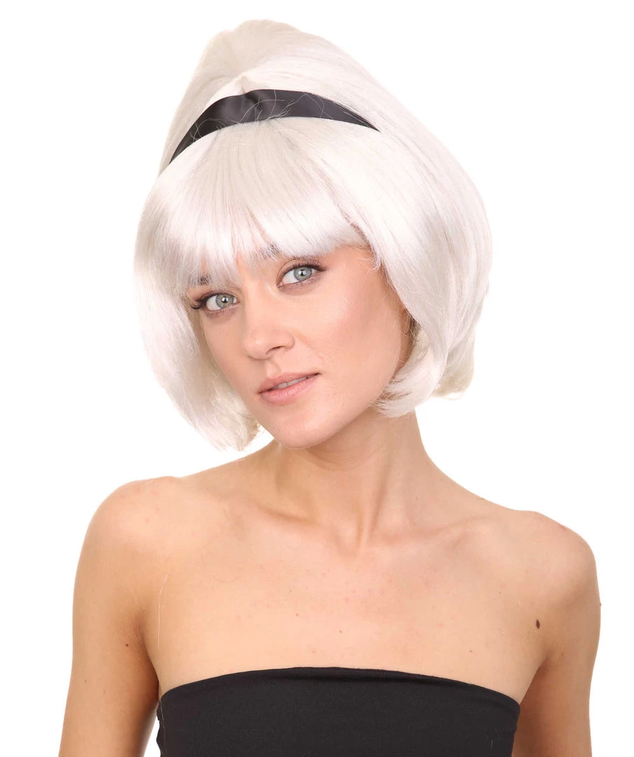 HPO Women's Womens 60's Lady Wig With Headband | White Vintage Wig | Premium Breathable Capless Cap 2 HPO Women's Womens 60's Lady Wig With Headband | White Vintage Wig | Premium Breathable Capless Cap