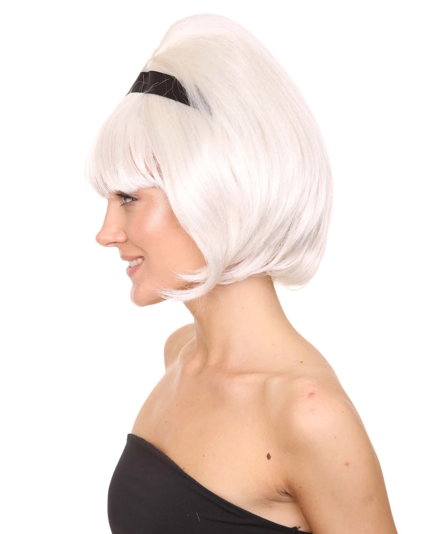 HPO Women's Womens 60's Lady Wig With Headband | White Vintage Wig | Premium Breathable Capless Cap 3 HPO Women's Womens 60's Lady Wig With Headband | White Vintage Wig | Premium Breathable Capless Cap