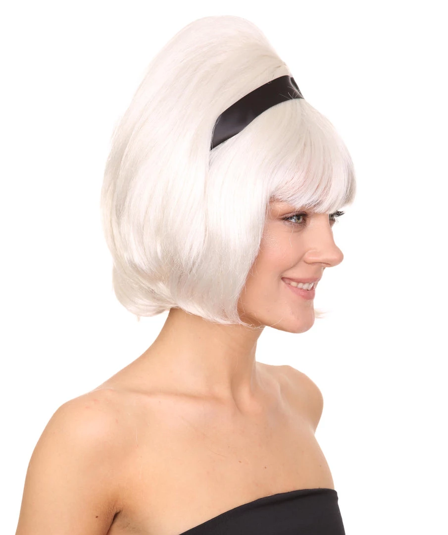 HPO Women's Womens 60's Lady Wig With Headband | White Vintage Wig | Premium Breathable Capless Cap 5 HPO Women's Womens 60's Lady Wig With Headband | White Vintage Wig | Premium Breathable Capless Cap