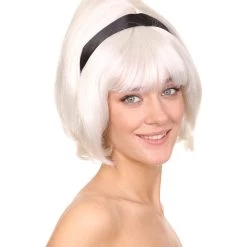 HPO Women's Womens 60's Lady Wig With Headband | White Vintage Wig | Premium Breathable Capless Cap 14 HPO Women's Womens 60's Lady Wig With Headband | White Vintage Wig | Premium Breathable Capless Cap