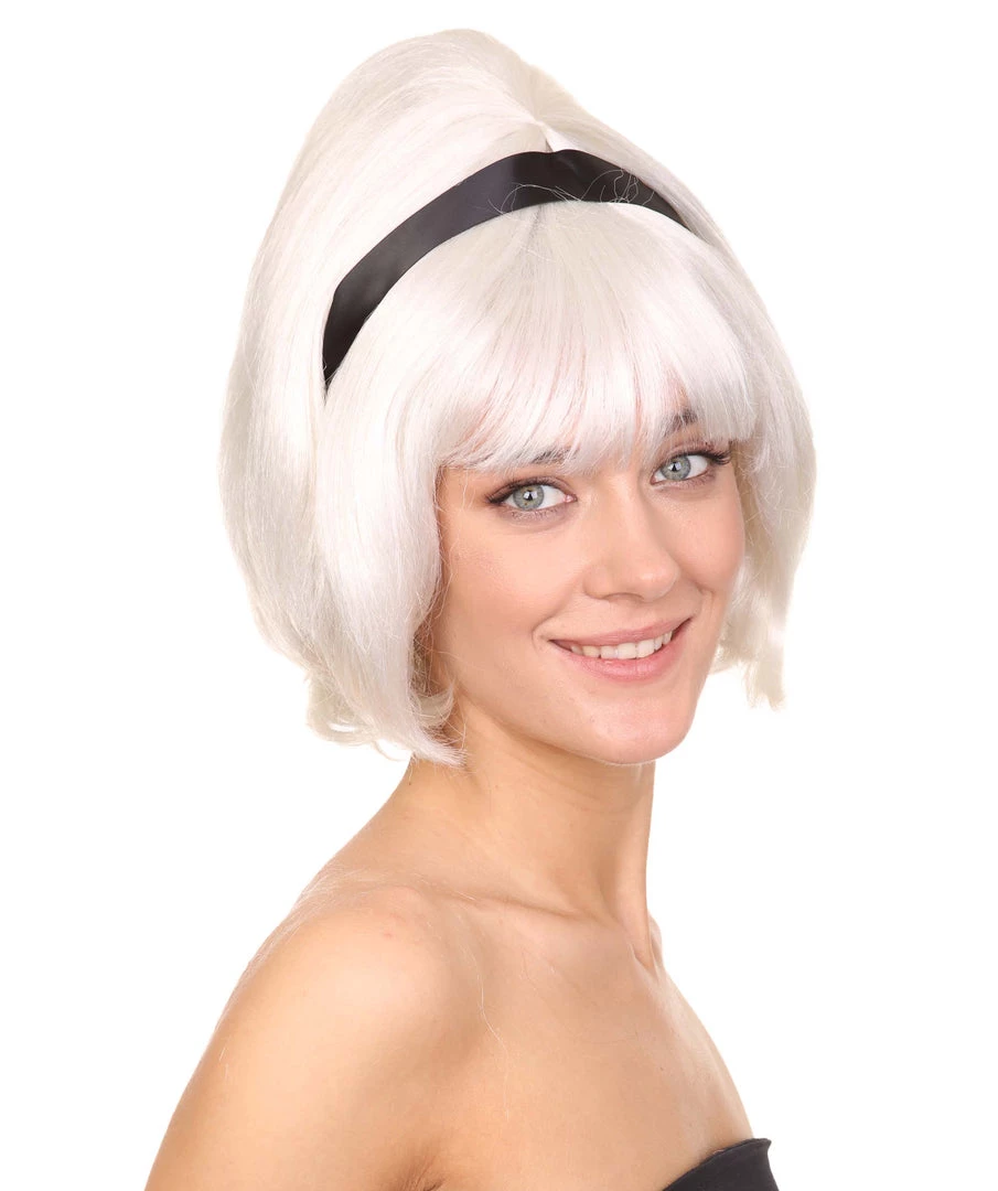HPO Women's Womens 60's Lady Wig With Headband | White Vintage Wig | Premium Breathable Capless Cap 6 HPO Women's Womens 60's Lady Wig With Headband | White Vintage Wig | Premium Breathable Capless Cap