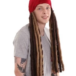 HPO Pirate Pete Mens Wig | Cosplay Halloween Wig With Red Cap Men's