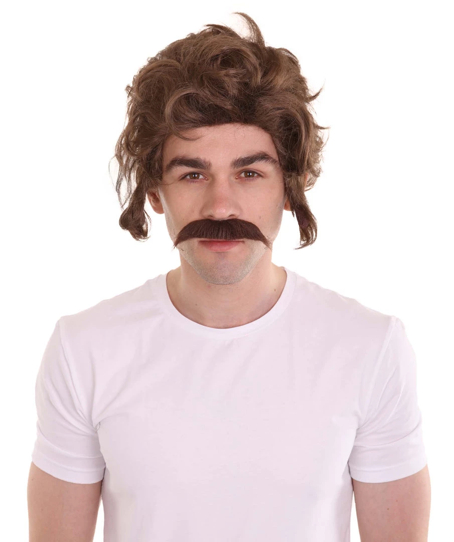 HPO Men's Men Brown Wig With Moustache Set | Cosplay Halloween Wig | Premium Breathable Capless Cap 2 HPO Men's Men Brown Wig With Moustache Set | Cosplay Halloween Wig | Premium Breathable Capless Cap