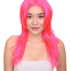 HPO Party Girl Adult Wig | Neon Pink Party Ready Fancy Cosplay Halloween Wig | Premium Breathable Capless Cap
