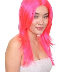 HPO Party Girl Adult Wig | Neon Pink Party Ready Fancy Cosplay Halloween Wig | Premium Breathable Capless Cap 12 HPO Party Girl Adult Wig | Neon Pink Party Ready Fancy Cosplay Halloween Wig | Premium Breathable Capless Cap