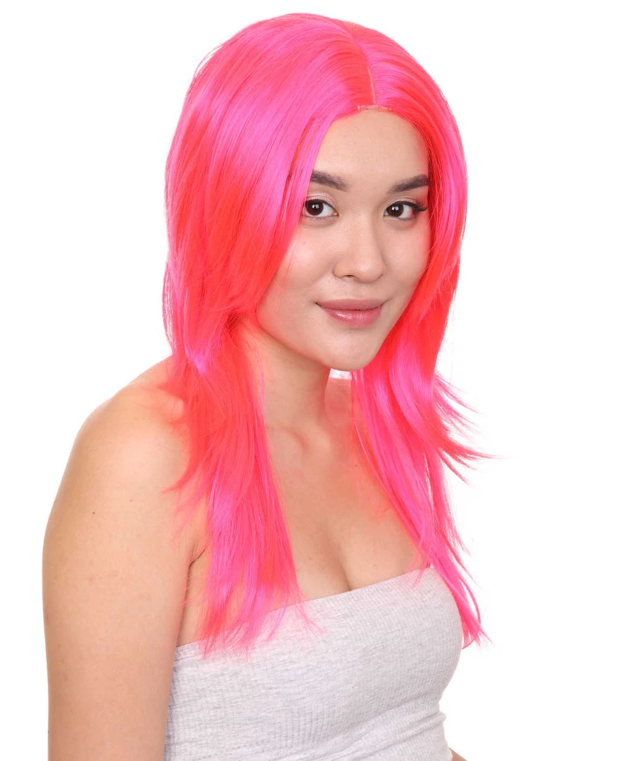 HPO Party Girl Adult Wig | Neon Pink Party Ready Fancy Cosplay Halloween Wig | Premium Breathable Capless Cap 5 HPO Party Girl Adult Wig | Neon Pink Party Ready Fancy Cosplay Halloween Wig | Premium Breathable Capless Cap