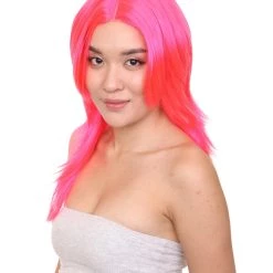 HPO Party Girl Adult Wig | Neon Pink Party Ready Fancy Cosplay Halloween Wig | Premium Breathable Capless Cap 10 HPO Party Girl Adult Wig | Neon Pink Party Ready Fancy Cosplay Halloween Wig | Premium Breathable Capless Cap