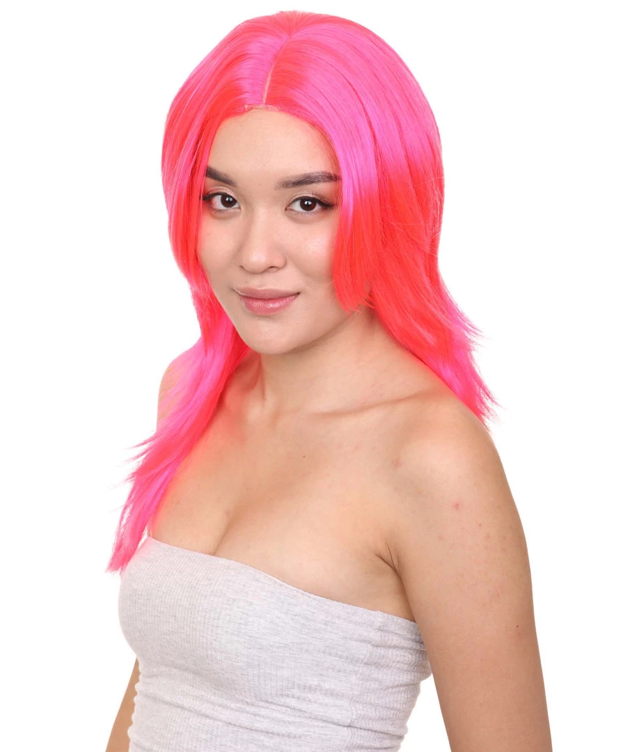 HPO Party Girl Adult Wig | Neon Pink Party Ready Fancy Cosplay Halloween Wig | Premium Breathable Capless Cap 3 HPO Party Girl Adult Wig | Neon Pink Party Ready Fancy Cosplay Halloween Wig | Premium Breathable Capless Cap