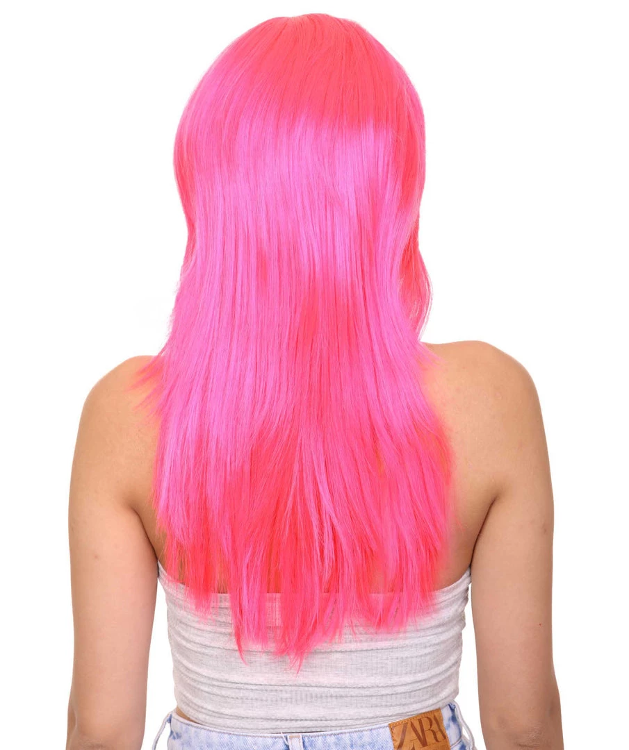 HPO Party Girl Adult Wig | Neon Pink Party Ready Fancy Cosplay Halloween Wig | Premium Breathable Capless Cap 4 HPO Party Girl Adult Wig | Neon Pink Party Ready Fancy Cosplay Halloween Wig | Premium Breathable Capless Cap