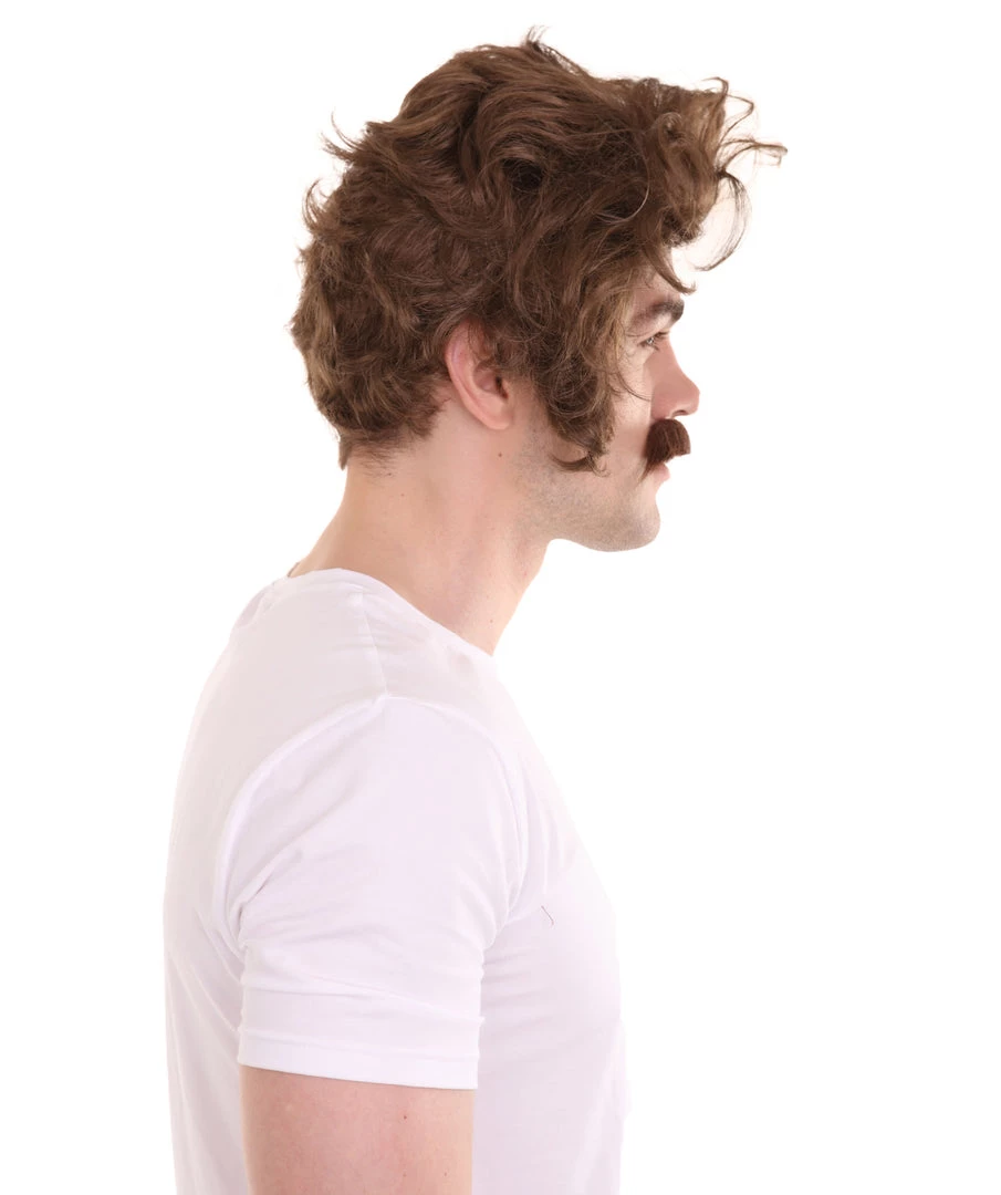 HPO Men's Men Brown Wig With Moustache Set | Cosplay Halloween Wig | Premium Breathable Capless Cap 6 HPO Men's Men Brown Wig With Moustache Set | Cosplay Halloween Wig | Premium Breathable Capless Cap