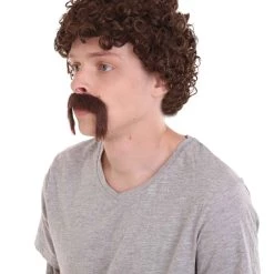 HPO 70's Mens Afro Wig & Mustache Set | Brown Retro Wig | Premium Breathable Capless Cap Men's 12 HPO 70's Mens Afro Wig & Mustache Set | Brown Retro Wig | Premium Breathable Capless Cap Men's
