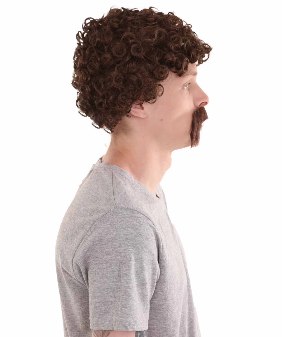 HPO 70's Mens Afro Wig & Mustache Set | Brown Retro Wig | Premium Breathable Capless Cap Men's 6 HPO 70's Mens Afro Wig & Mustache Set | Brown Retro Wig | Premium Breathable Capless Cap Men's
