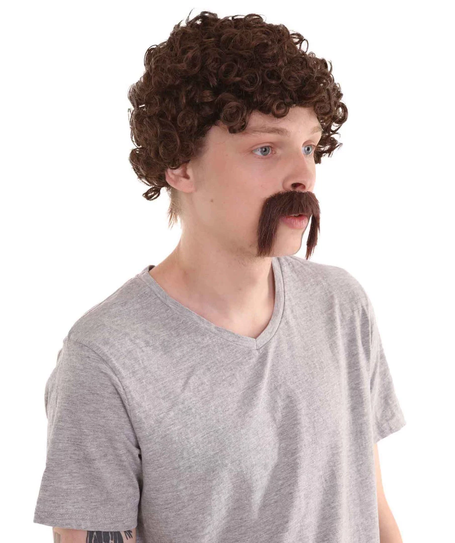 HPO 70's Mens Afro Wig & Mustache Set | Brown Retro Wig | Premium Breathable Capless Cap Men's 7 HPO 70's Mens Afro Wig & Mustache Set | Brown Retro Wig | Premium Breathable Capless Cap Men's