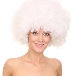 HPO Glow-In-The-Dark Unisex Afro Wig | White Jumbo Super Size Stage/Event Fancy Halloween Wig | Premium Breathable Capless Cap