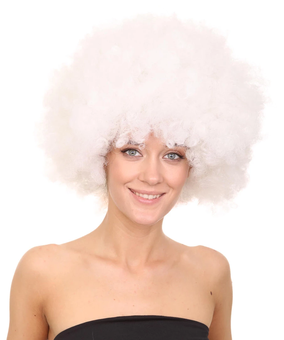HPO Glow-In-The-Dark Unisex Afro Wig | White Jumbo Super Size Stage/Event Fancy Halloween Wig | Premium Breathable Capless Cap 1 HPO Glow-In-The-Dark Unisex Afro Wig | White Jumbo Super Size Stage/Event Fancy Halloween Wig | Premium Breathable Capless Cap