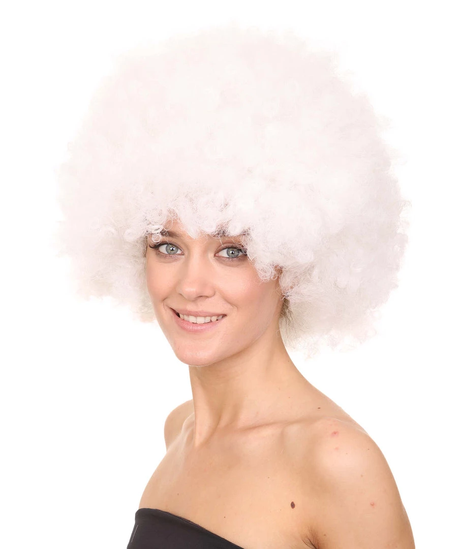 HPO Glow-In-The-Dark Unisex Afro Wig | White Jumbo Super Size Stage/Event Fancy Halloween Wig | Premium Breathable Capless Cap 2 HPO Glow-In-The-Dark Unisex Afro Wig | White Jumbo Super Size Stage/Event Fancy Halloween Wig | Premium Breathable Capless Cap