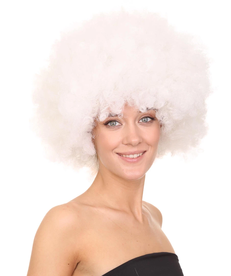 HPO Glow-In-The-Dark Unisex Afro Wig | White Jumbo Super Size Stage/Event Fancy Halloween Wig | Premium Breathable Capless Cap 6 HPO Glow-In-The-Dark Unisex Afro Wig | White Jumbo Super Size Stage/Event Fancy Halloween Wig | Premium Breathable Capless Cap