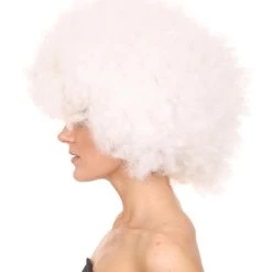 HPO Glow-In-The-Dark Unisex Afro Wig | White Jumbo Super Size Stage/Event Fancy Halloween Wig | Premium Breathable Capless Cap 11 HPO Glow-In-The-Dark Unisex Afro Wig | White Jumbo Super Size Stage/Event Fancy Halloween Wig | Premium Breathable Capless Cap